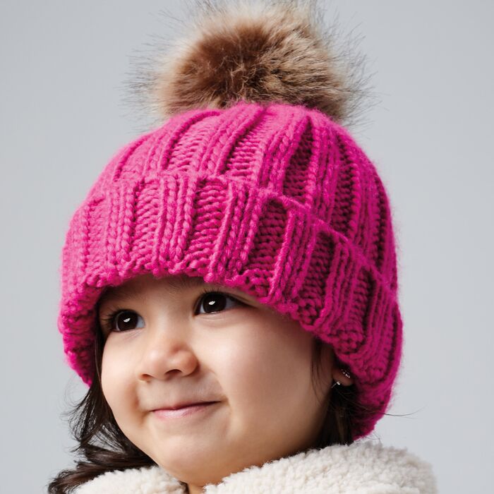 Infant Faux Fur Pom Pom Chunky Beanie Thumbnail